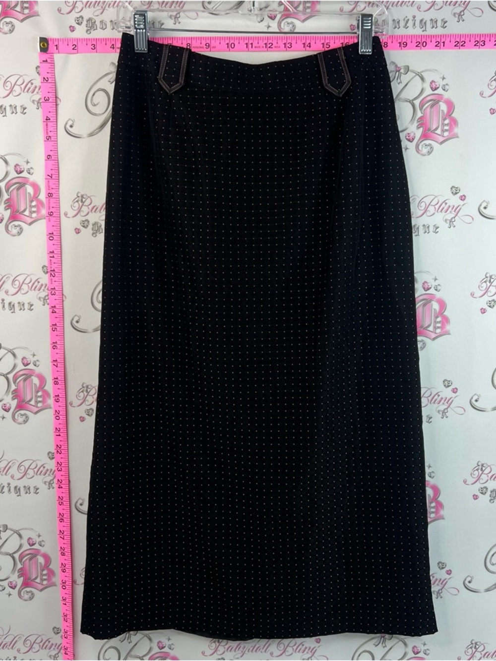 Vanity Fair skirt long polka dot pink Black Midi Skirt with White Pin Dots